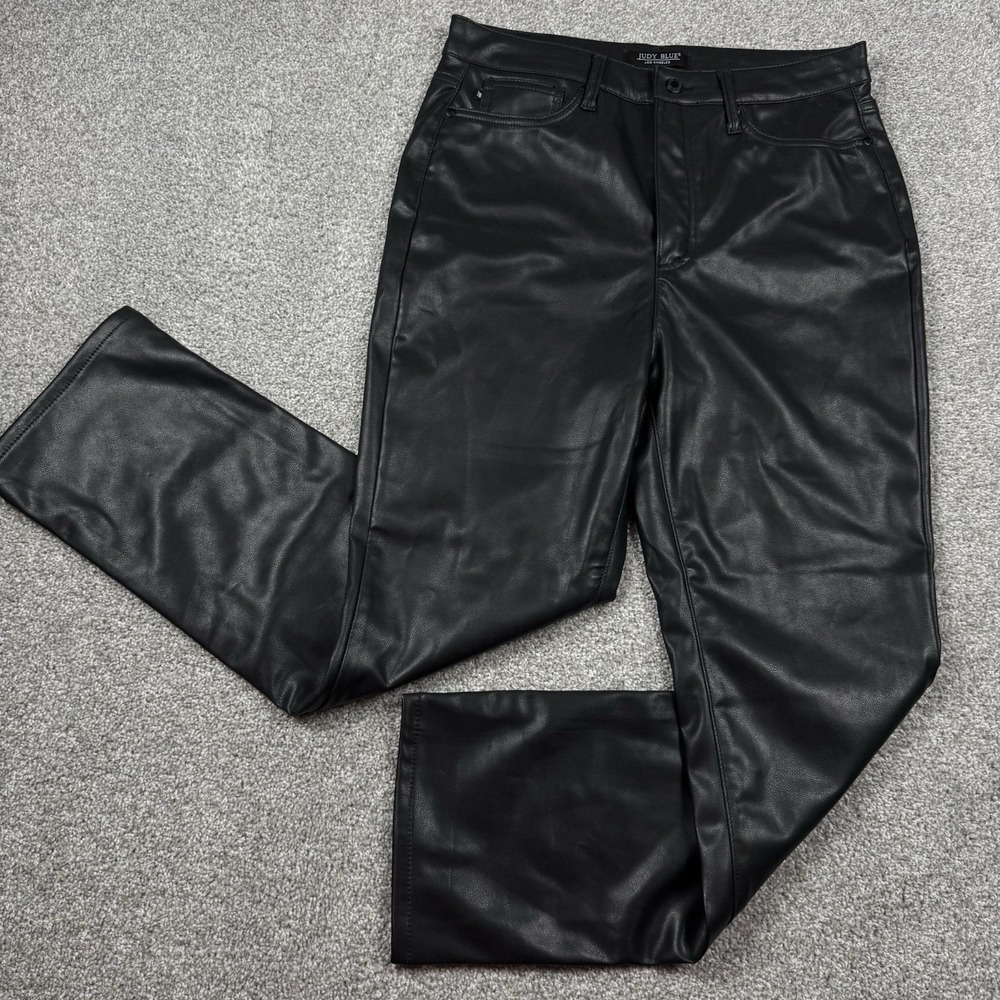 Judy Blue Faux Leather Straight Leg Pants Women's 11/30 Black High Rise Stretch